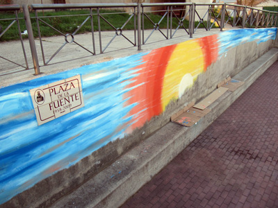 Pintura del mural de homenaje a la trashumancia